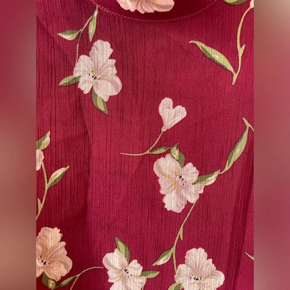 LucyParis, burgundy floral high neck dress with sheer puff sleeves, size XS, EUC - Picture 4 of 8